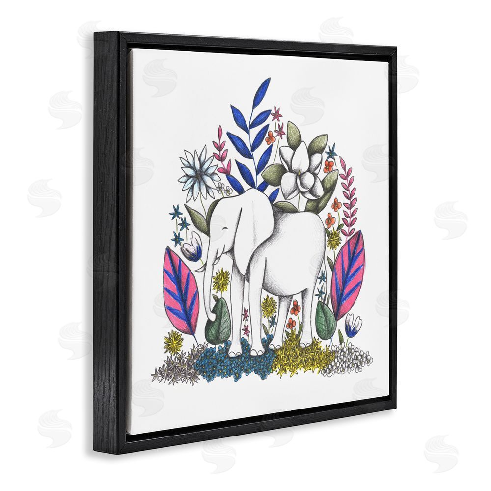 Cecilia Battaini Elephant in Midst of Flowers Black Floating Frame Canvas Wall Art Print