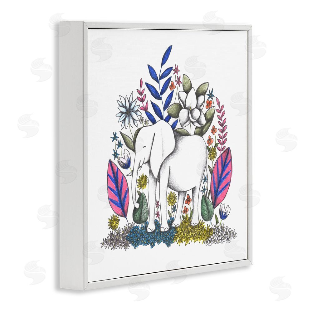 Cecilia Battaini Elephant in Midst of Flowers White Framed Giclee Print Wall Art