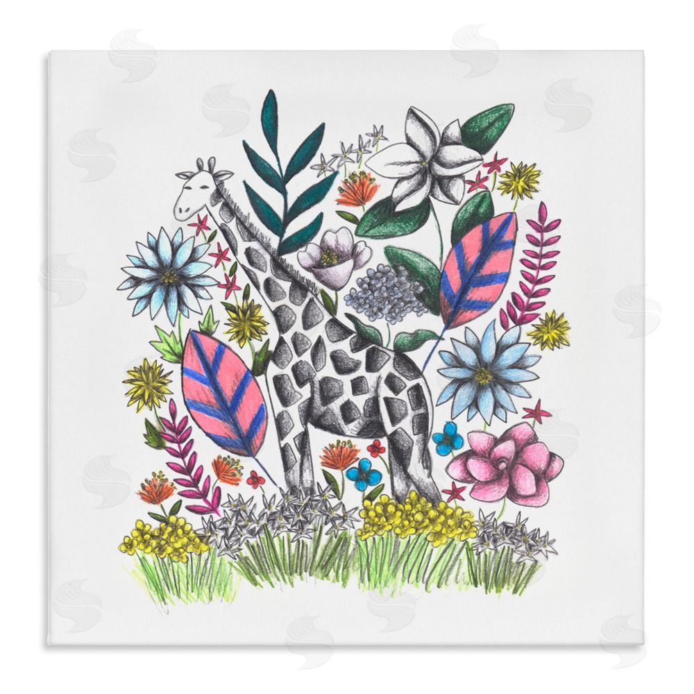 Cecilia Battaini Giraffe in Midst of Flowers Stretched Canvas Wall Art Print