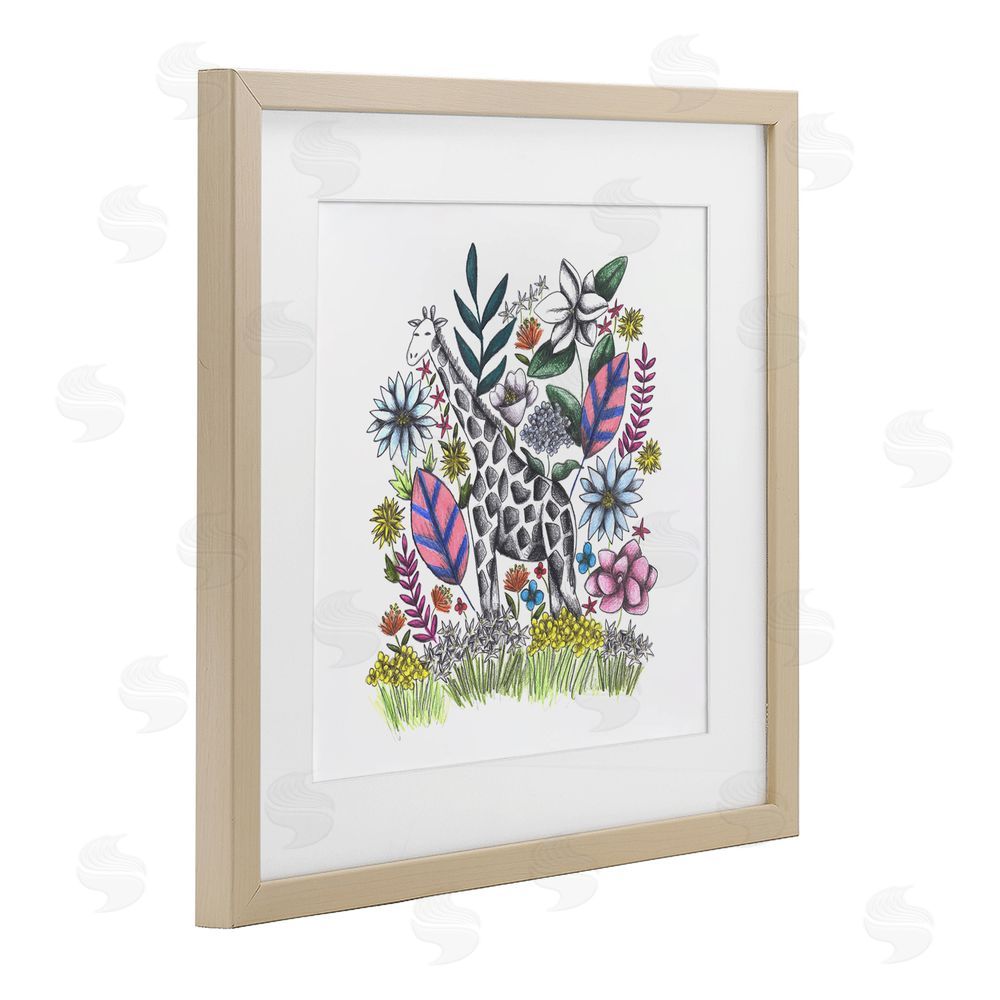 Cecilia Battaini Giraffe in Midst of Flowers Brown Framed Print Under Glass Wall Art