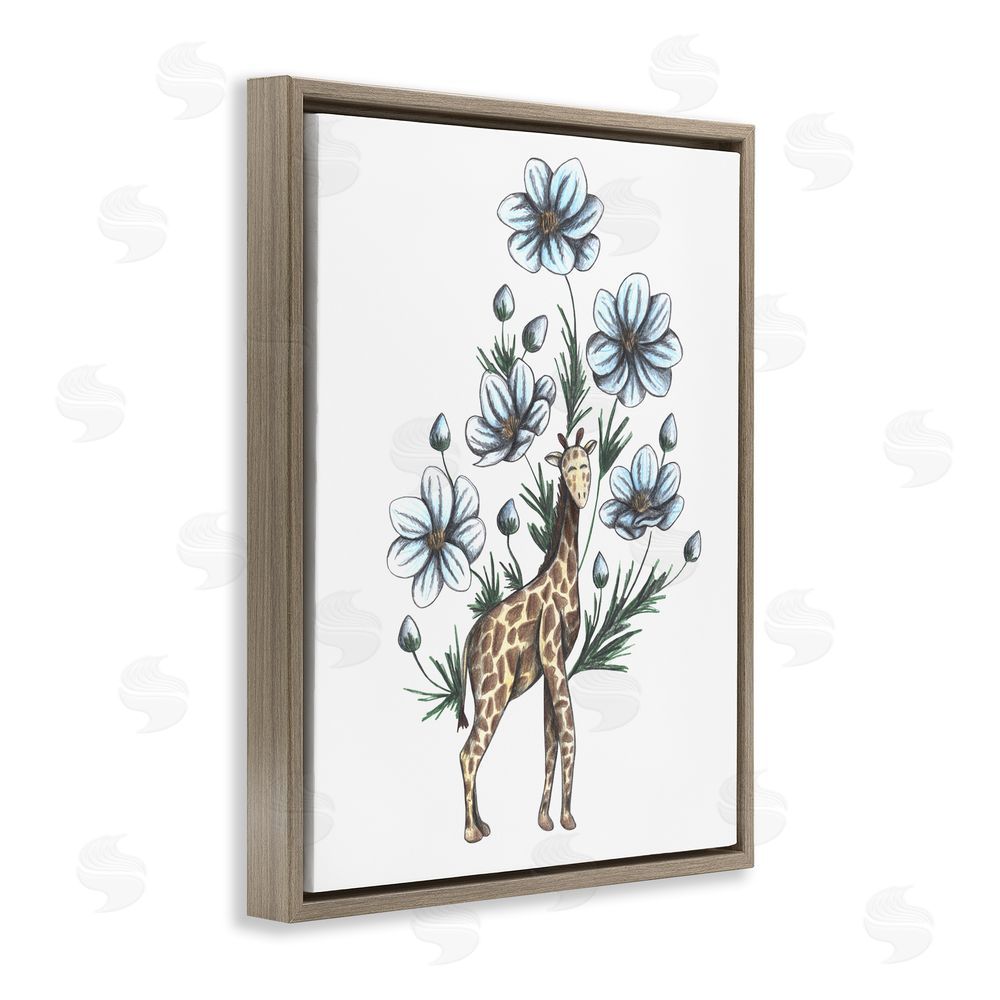 Cecilia Battaini Giraffe with Flower Blossoms Brown Floating Frame Canvas Wall Art Print