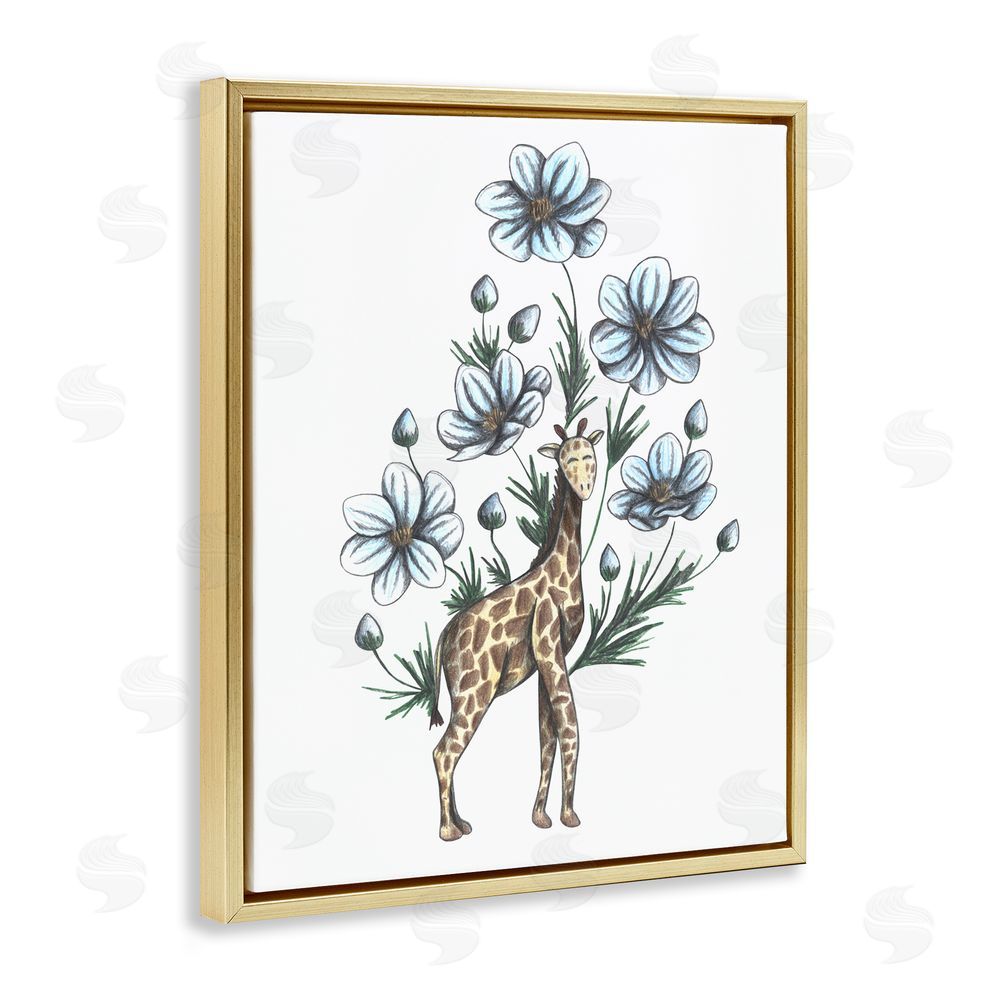 Cecilia Battaini Giraffe with Flower Blossoms Gold Floating Frame Canvas Wall Art Print