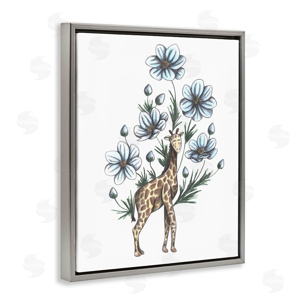 Cecilia Battaini Giraffe with Flower Blossoms Gray Floating Frame Canvas Wall Art Print