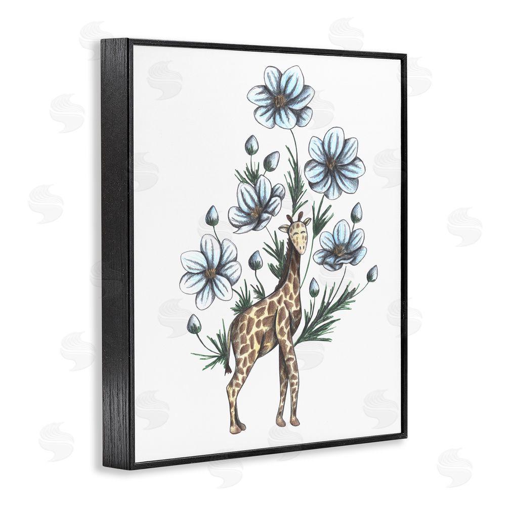 Cecilia Battaini Giraffe with Flower Blossoms Black Framed Giclee Print Wall Art