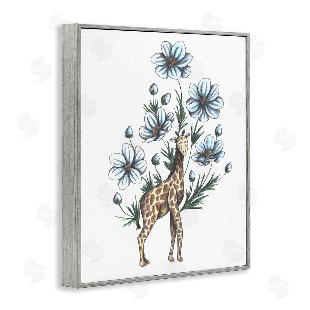 Cecilia Battaini Giraffe with Flower Blossoms Gray Framed Giclee Print Wall Art
