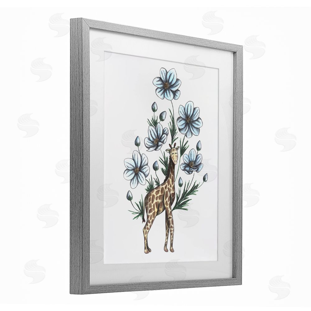Cecilia Battaini Giraffe with Flower Blossoms Gray Framed Print Under Glass Wall Art