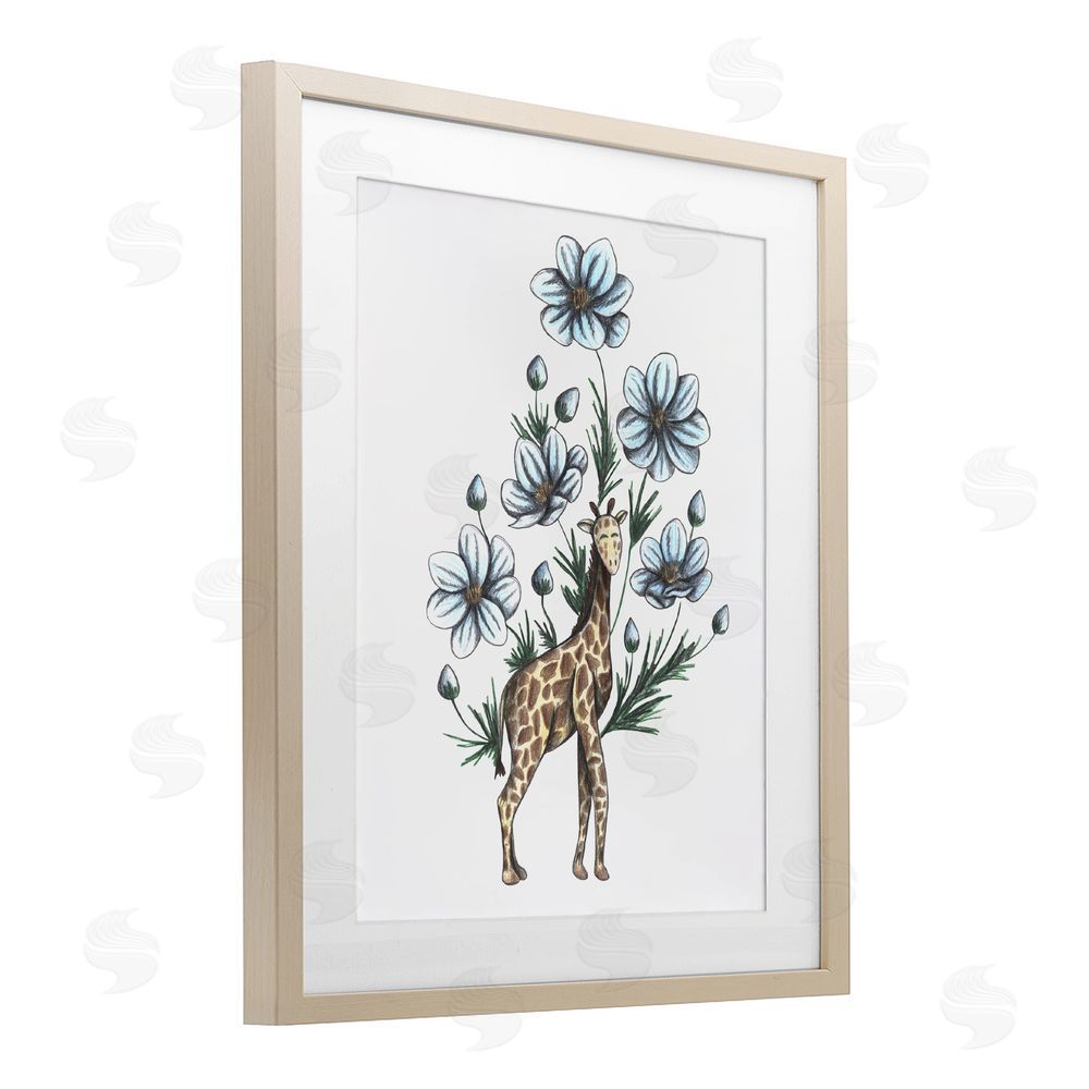 Cecilia Battaini Giraffe with Flower Blossoms Brown Framed Print Under Glass Wall Art