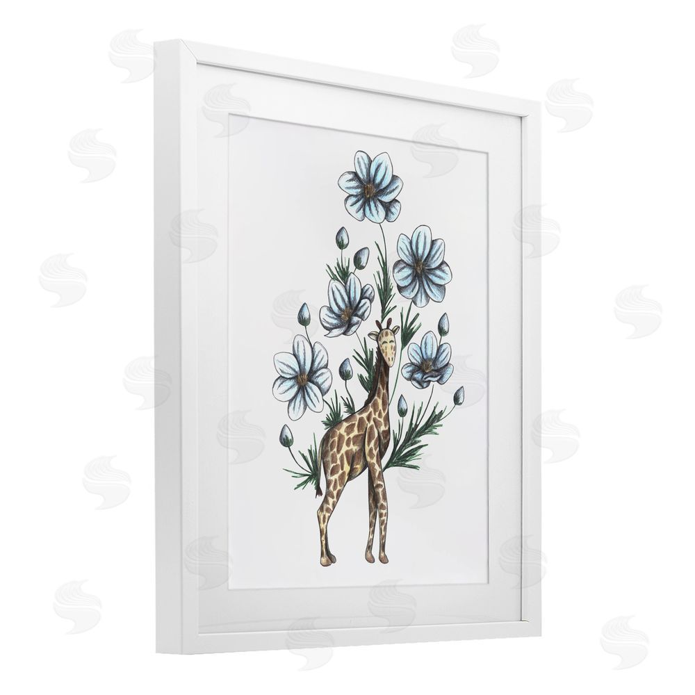 Cecilia Battaini Giraffe with Flower Blossoms White Framed Print Under Glass Wall Art