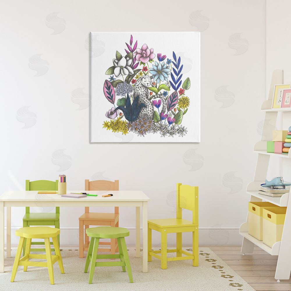 Cecilia Battaini Leopard in Midst of Flowers Stretched Canvas Wall Art Print in Room