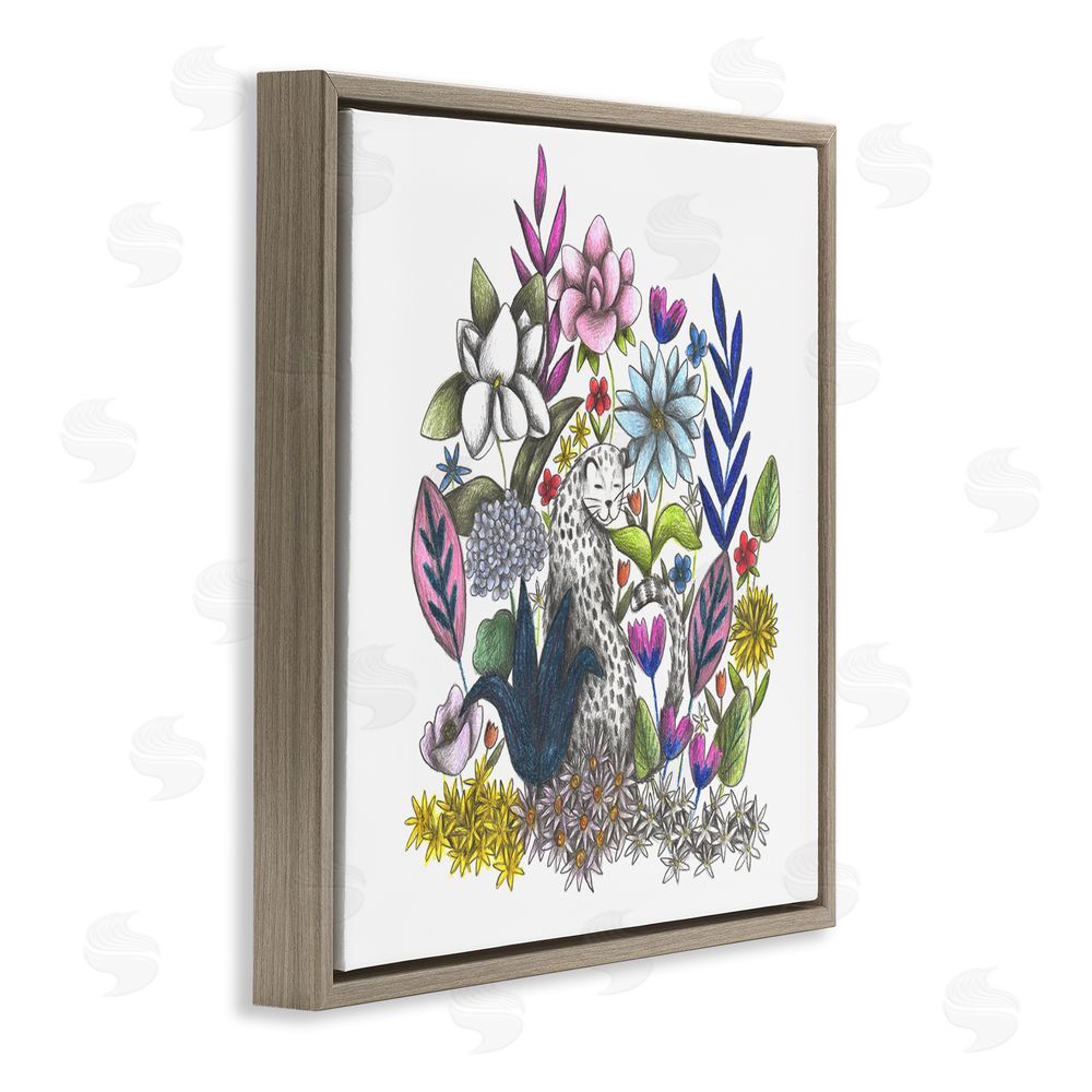 Cecilia Battaini Leopard in Midst of Flowers Brown Floating Frame Canvas Wall Art Print
