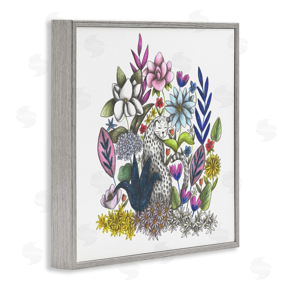 Cecilia Battaini Leopard in Midst of Flowers Gray Framed Giclee Print Wall Art
