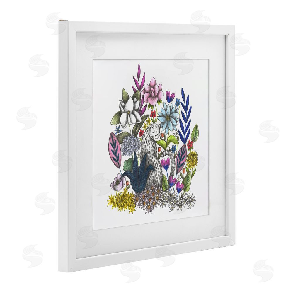 Cecilia Battaini Leopard in Midst of Flowers White Framed Print Under Glass Wall Art