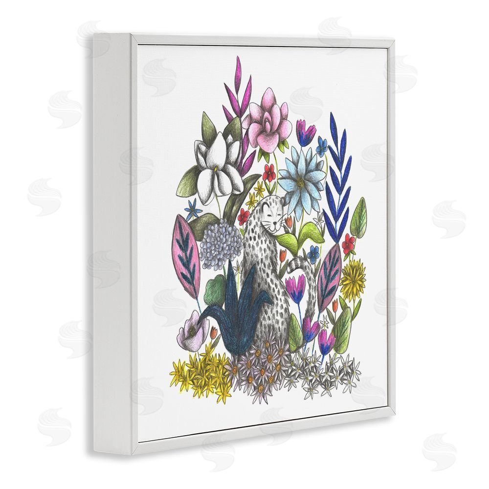 Cecilia Battaini Leopard in Midst of Flowers White Framed Giclee Print Wall Art