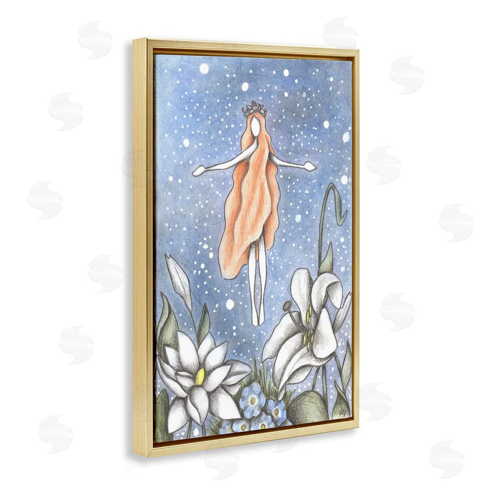 Cecilia Battaini Mystical Garden Fairy Sparkle Gold Floating Frame Canvas Wall Art Print