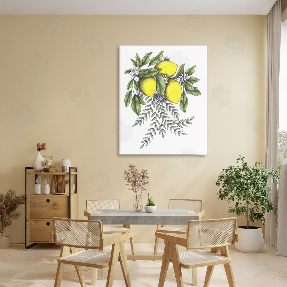 Cecilia Battaini Lemons & Flowers Vintage Sketch Stretched Canvas Wall Art Print in Room