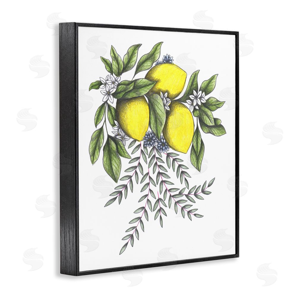 Cecilia Battaini Lemons & Flowers Vintage Sketch Black Framed Giclee Print Wall Art