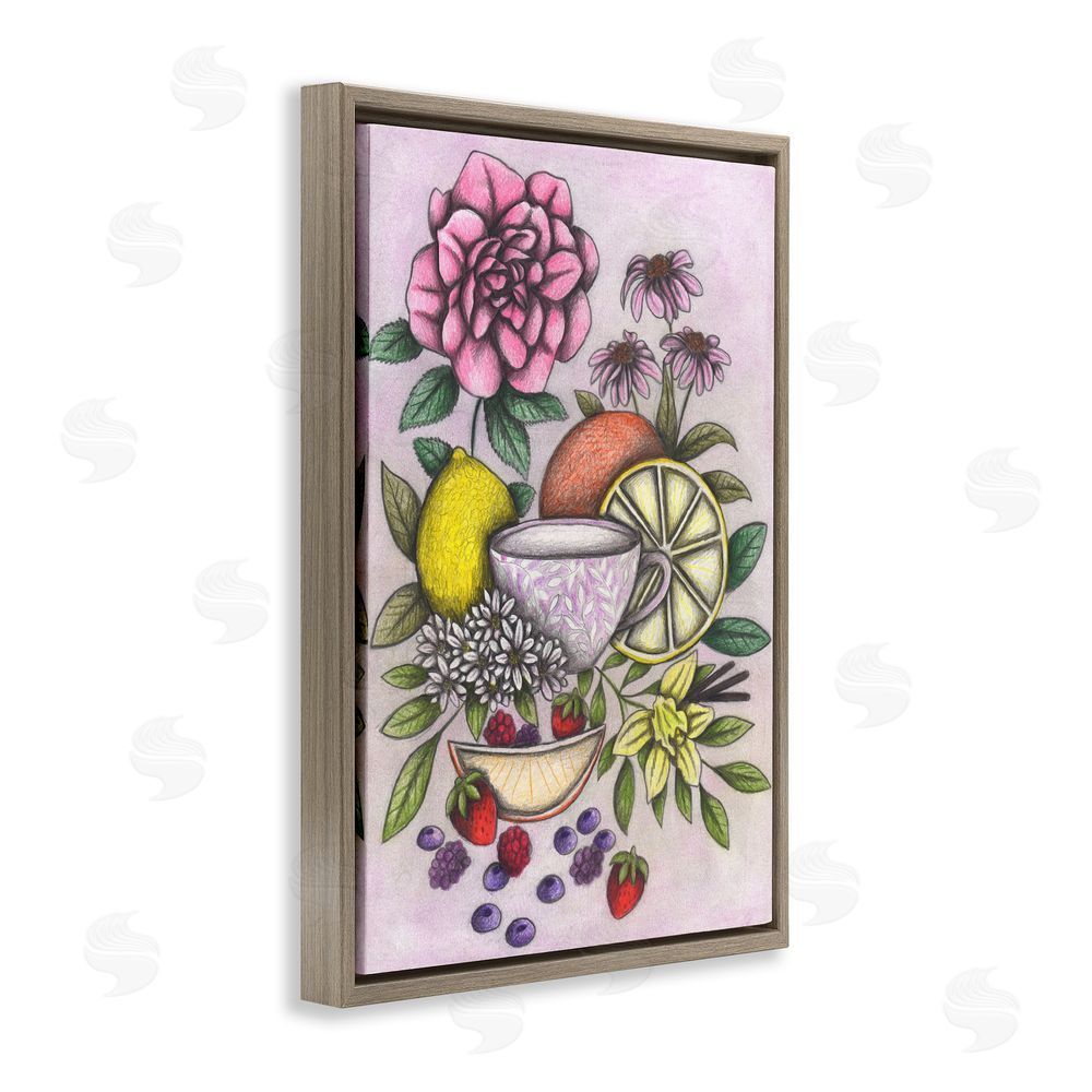 Cecilia Battaini Rococo Tea with Fruits Brown Floating Frame Canvas Wall Art Print