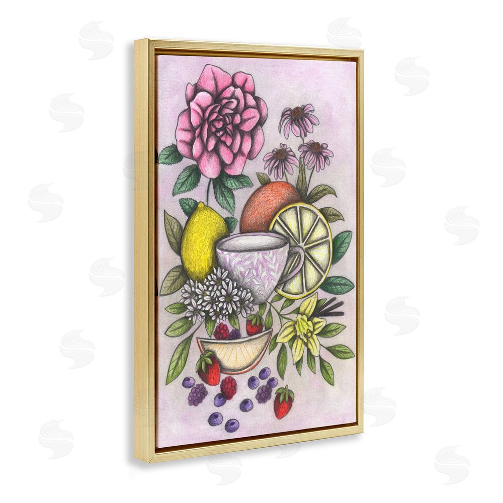 Cecilia Battaini Rococo Tea with Fruits Gold Floating Frame Canvas Wall Art Print