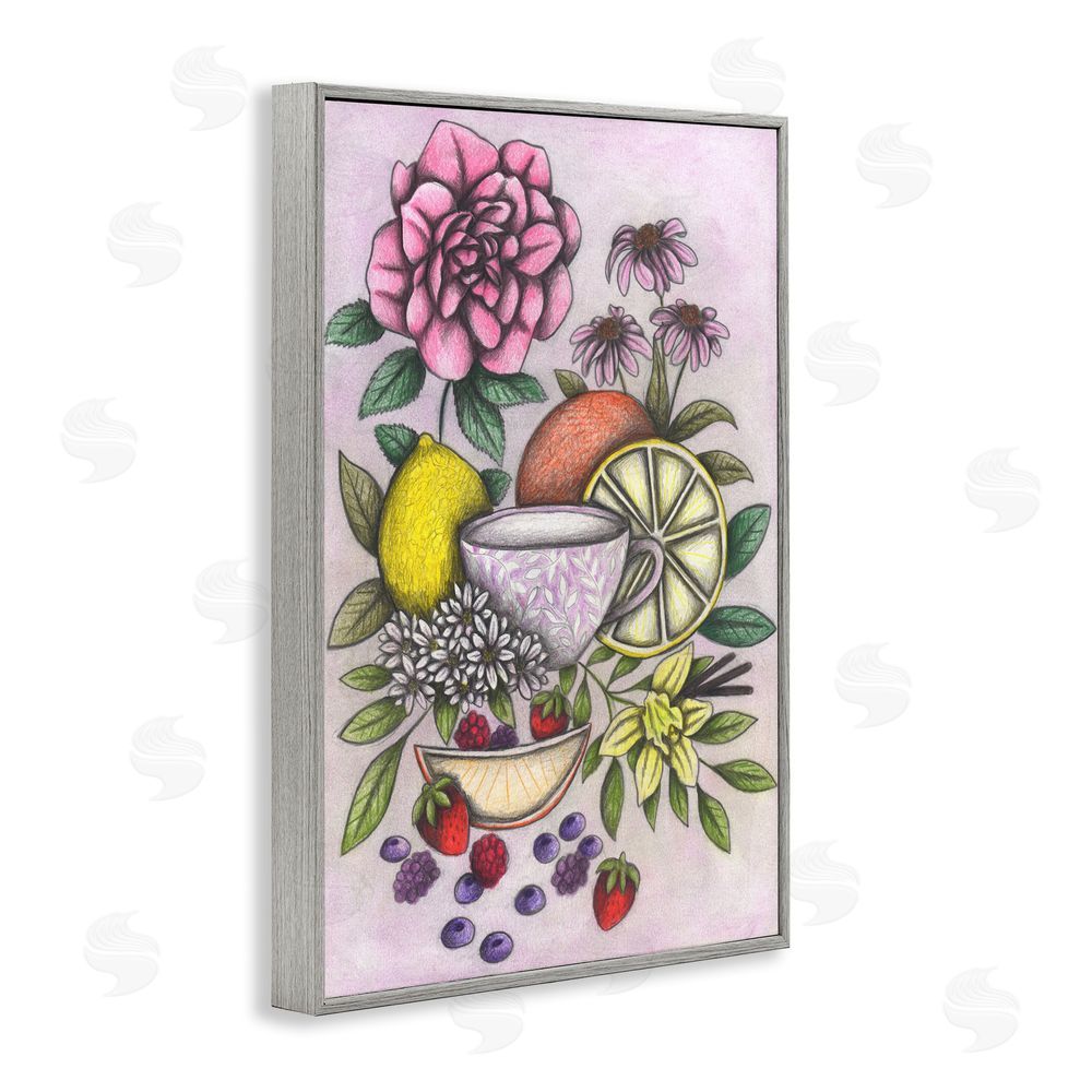 Cecilia Battaini Rococo Tea with Fruits Gray Framed Giclee Print Wall Art