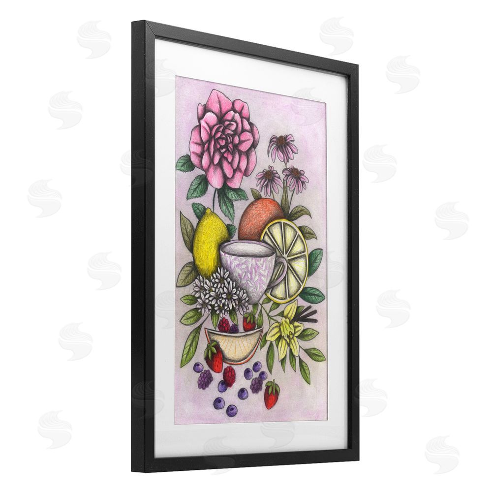 Cecilia Battaini Rococo Tea with Fruits Black Framed Print Under Glass Wall Art
