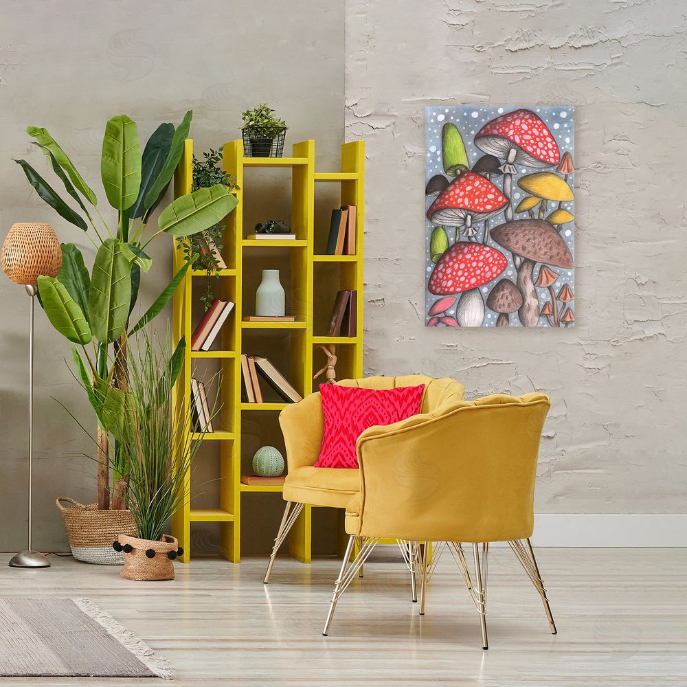 Cecilia Battaini Sketched Magical Mushrooms Stretched Canvas Wall Art Print in Room
