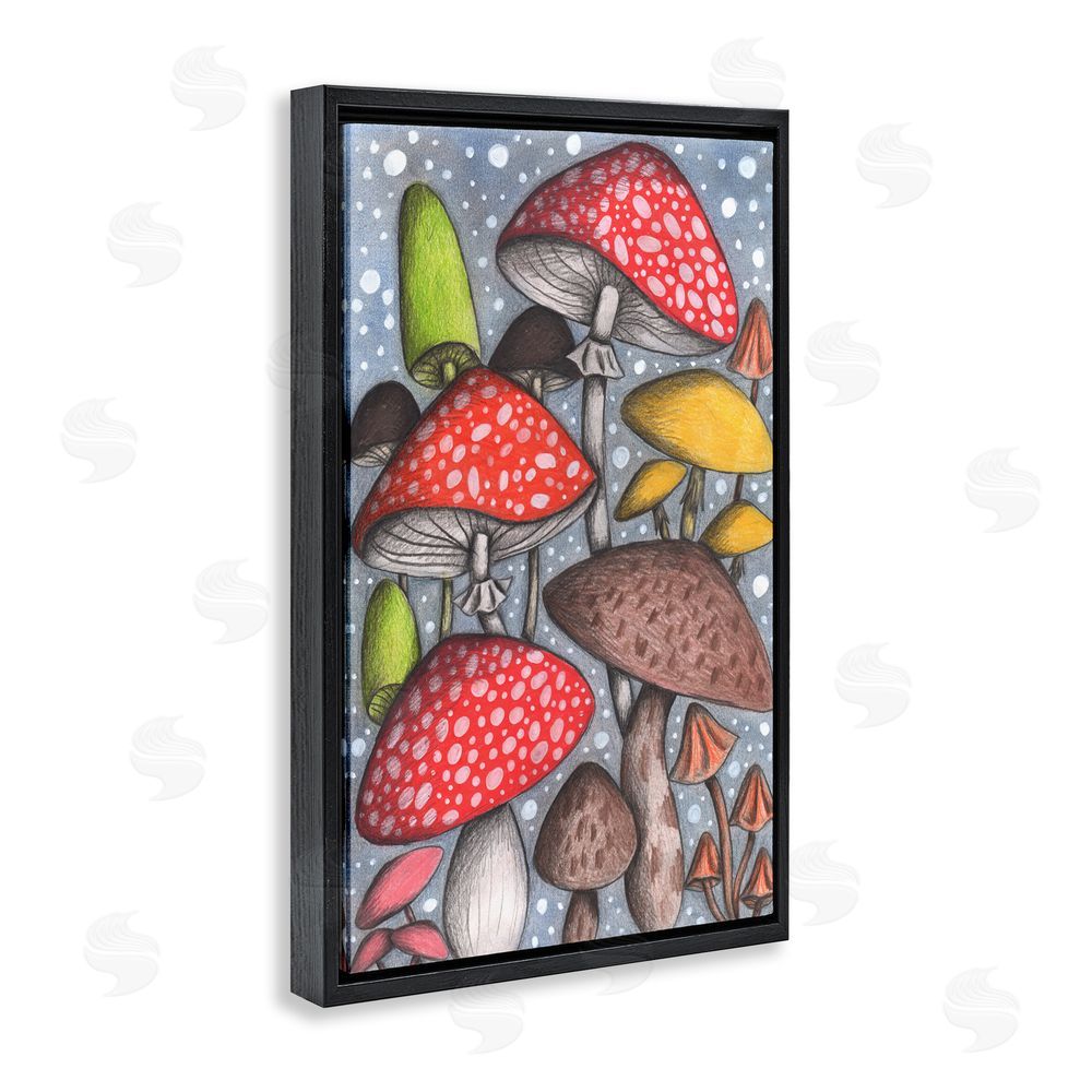 Cecilia Battaini Sketched Magical Mushrooms Black Floating Frame Canvas Wall Art Print