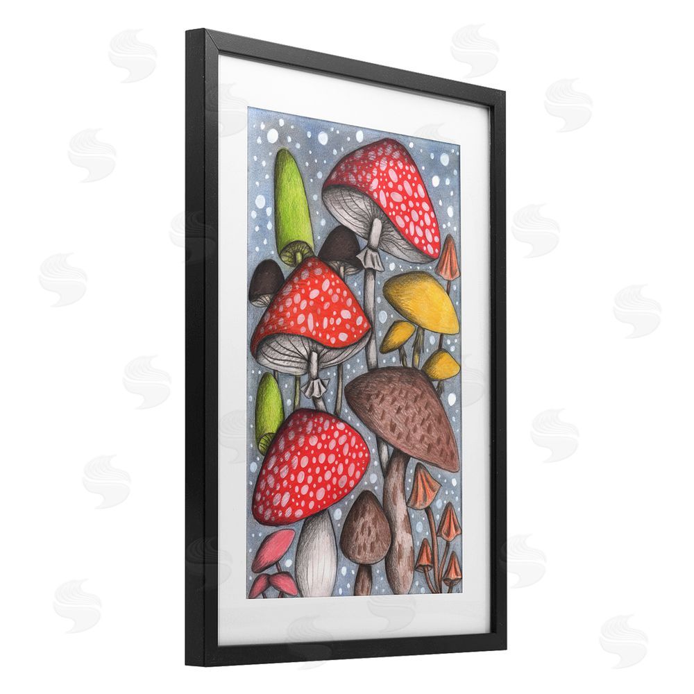 Cecilia Battaini Sketched Magical Mushrooms Black Framed Print Under Glass Wall Art