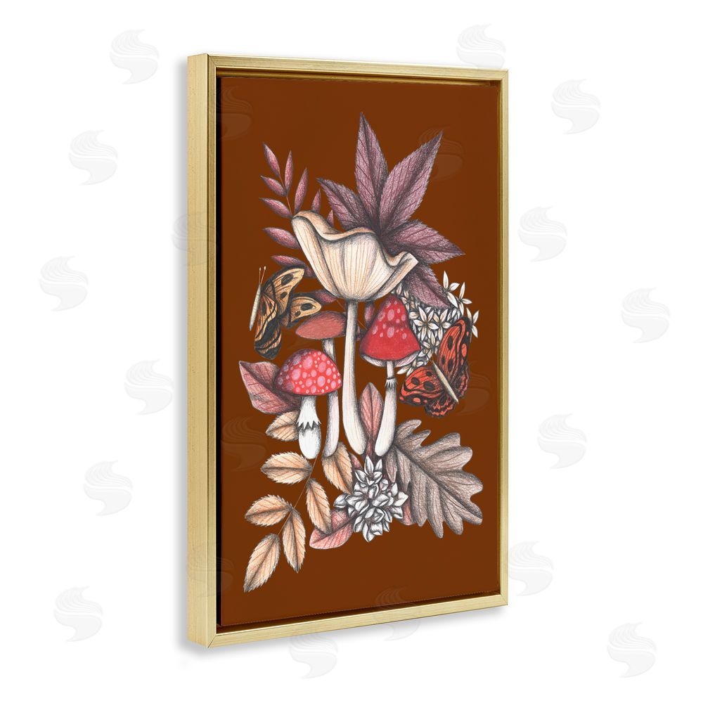 Cecilia Battaini Autumn Mushrooms Magic Gold Floating Frame Canvas Wall Art Print