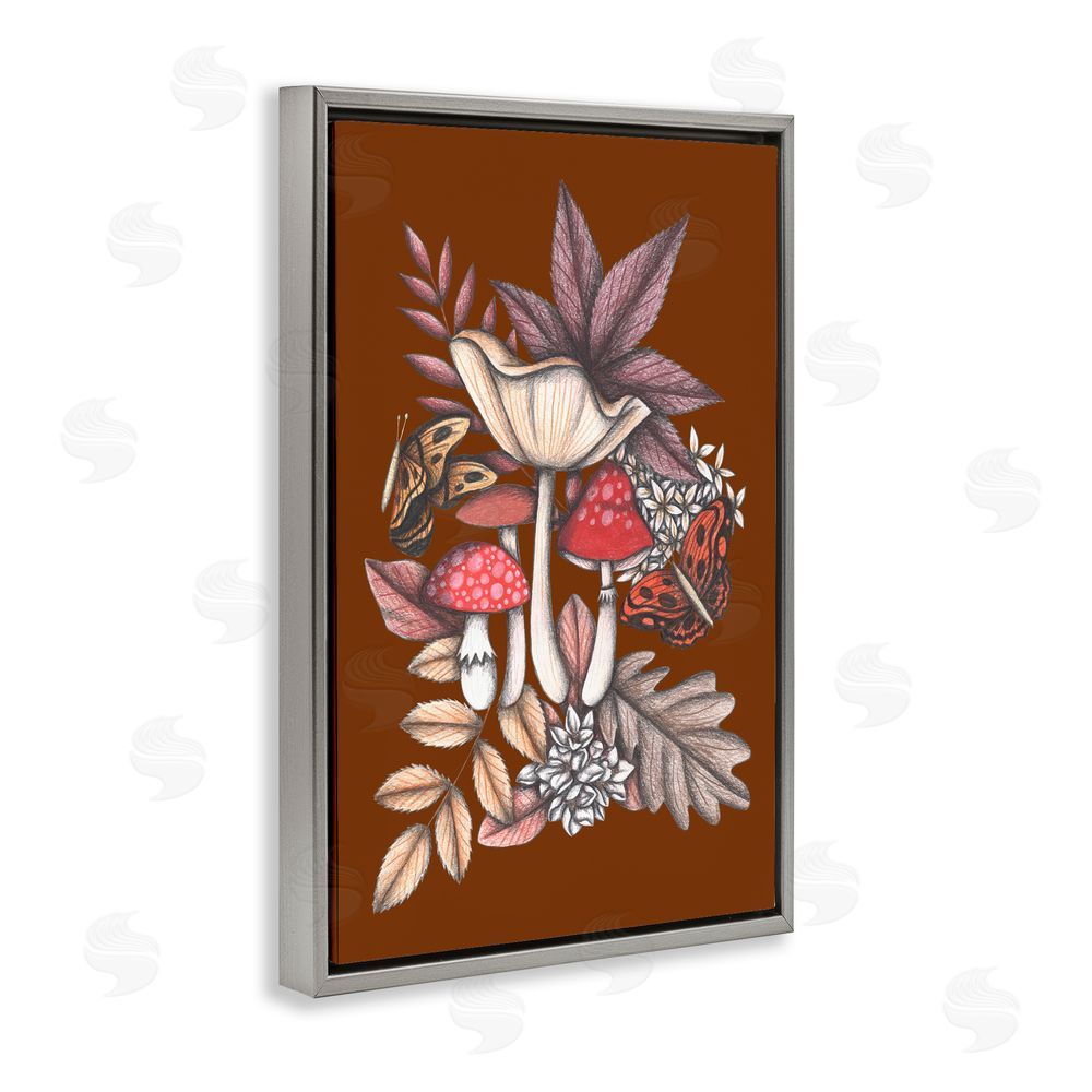Cecilia Battaini Autumn Mushrooms Magic Gray Floating Frame Canvas Wall Art Print