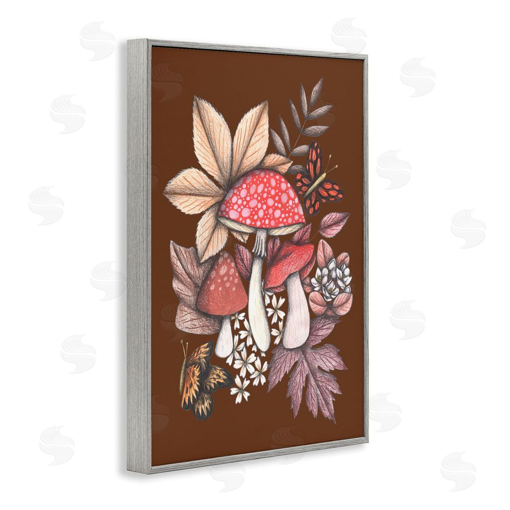 Cecilia Battaini Autumnal Mushrooms Magic Gray Framed Giclee Print Wall Art