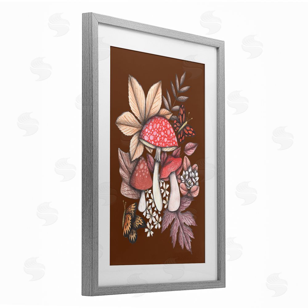 Cecilia Battaini Autumnal Mushrooms Magic Gray Framed Print Under Glass Wall Art