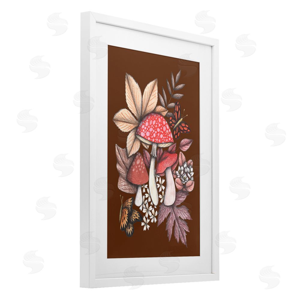 Cecilia Battaini Autumnal Mushrooms Magic White Framed Print Under Glass Wall Art