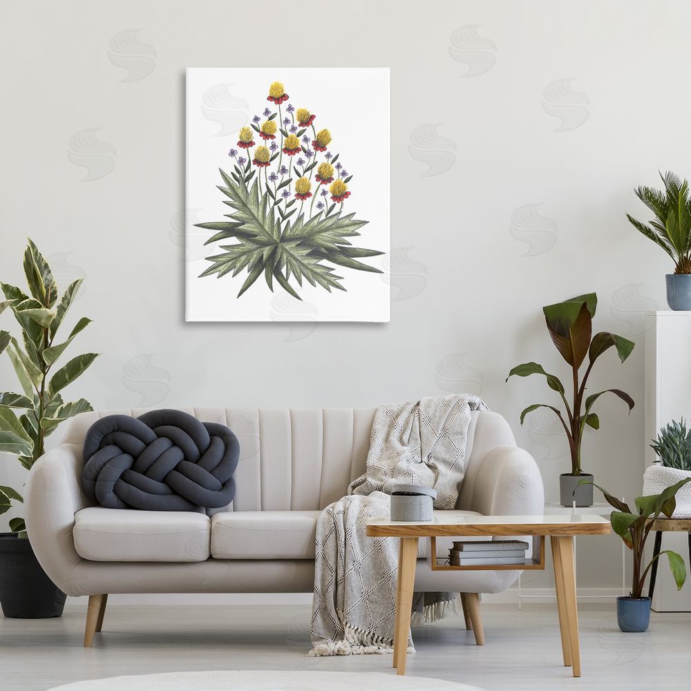 Cecilia Battaini Yellow Leafy Wild Flowers Stretched Canvas Wall Art Print in Room