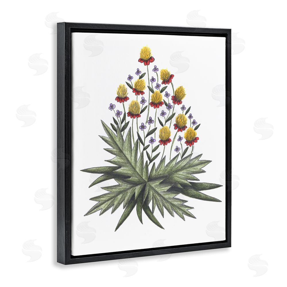 Cecilia Battaini Yellow Leafy Wild Flowers Black Floating Frame Canvas Wall Art Print