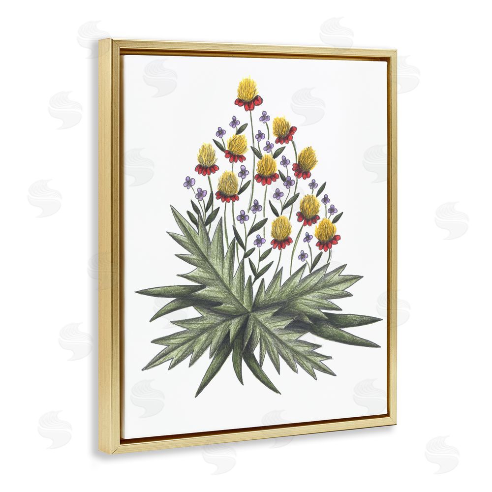 Cecilia Battaini Yellow Leafy Wild Flowers Gold Floating Frame Canvas Wall Art Print