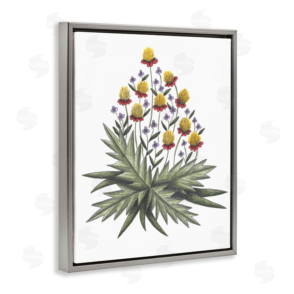 Cecilia Battaini Yellow Leafy Wild Flowers Gray Floating Frame Canvas Wall Art Print