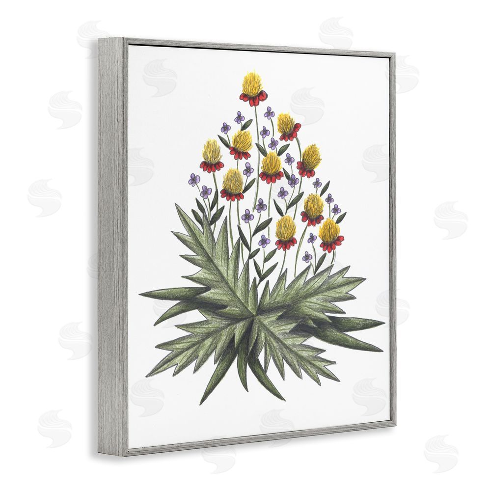 Cecilia Battaini Yellow Leafy Wild Flowers Gray Framed Giclee Print Wall Art