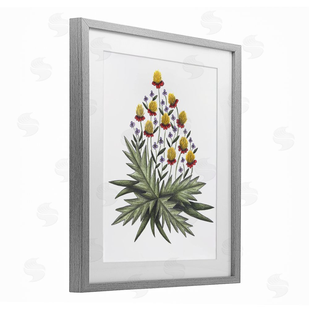 Cecilia Battaini Yellow Leafy Wild Flowers Gray Framed Print Under Glass Wall Art