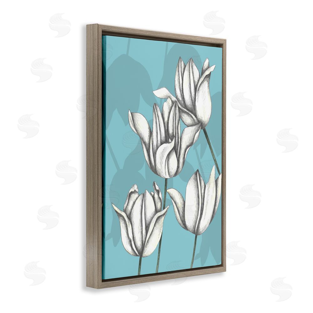 Cecilia Battaini Sketched Tulips Keep Growing Brown Floating Frame Canvas Wall Art Print
