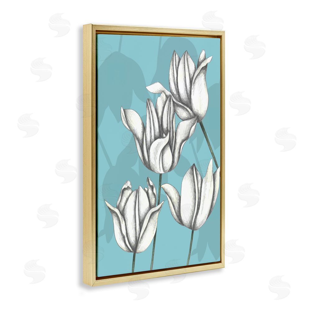 Cecilia Battaini Sketched Tulips Keep Growing Gold Floating Frame Canvas Wall Art Print