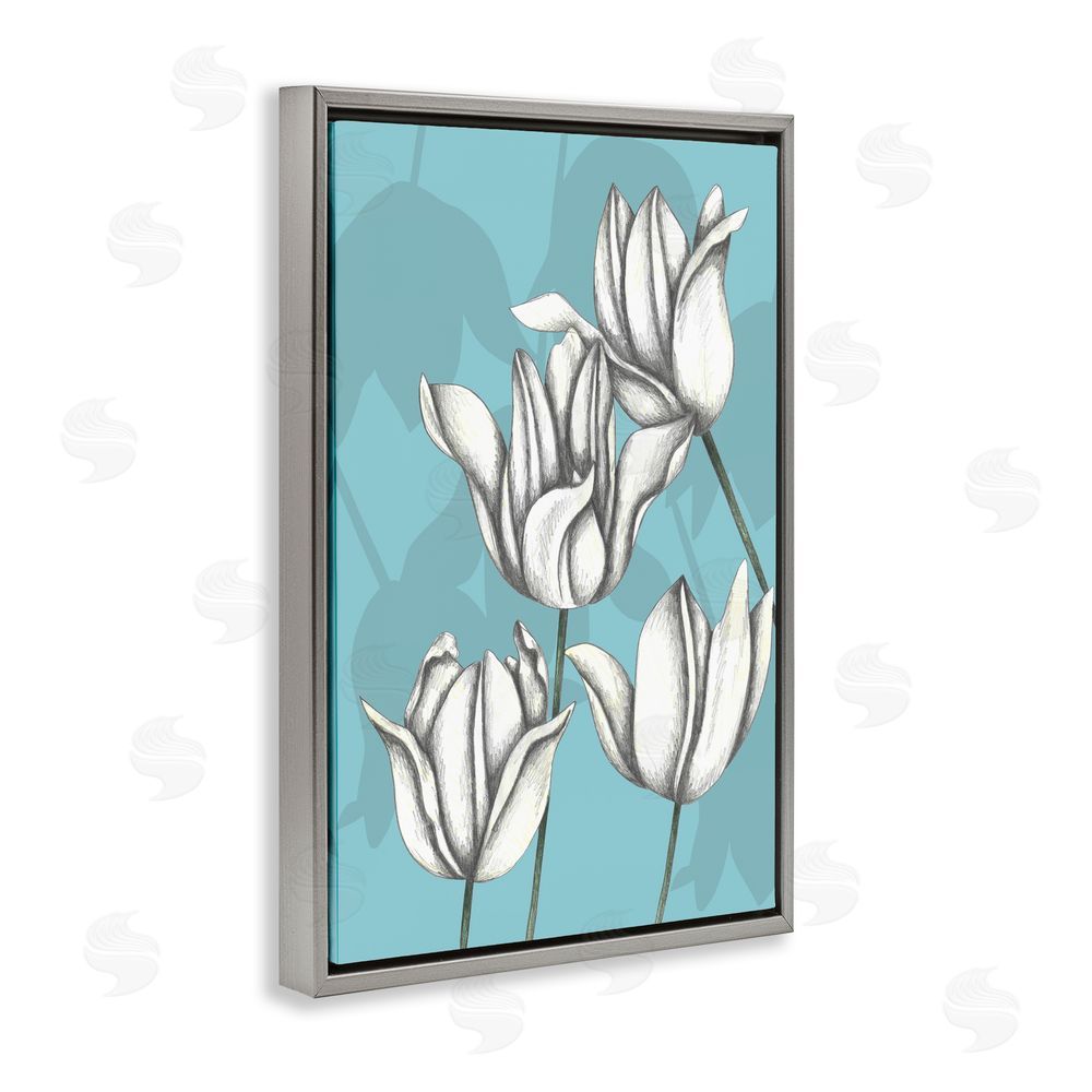 Cecilia Battaini Sketched Tulips Keep Growing Gray Floating Frame Canvas Wall Art Print