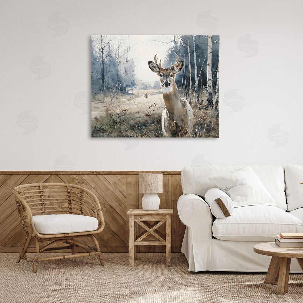 Franklyn Gregory Deer in Winter Wilderness Stretched Canvas Wall Art in Room
