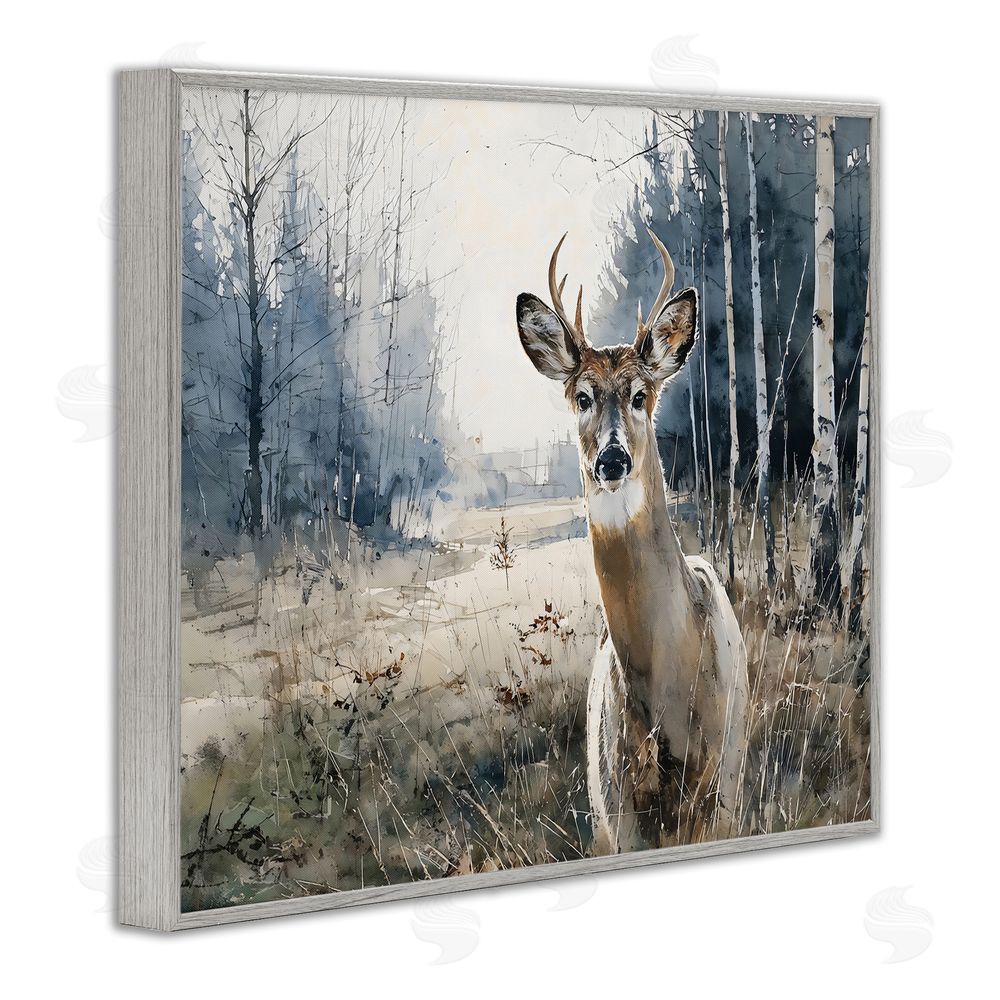 Franklyn Gregory Deer in Winter Wilderness Gray Framed Giclee Wall Art Print
