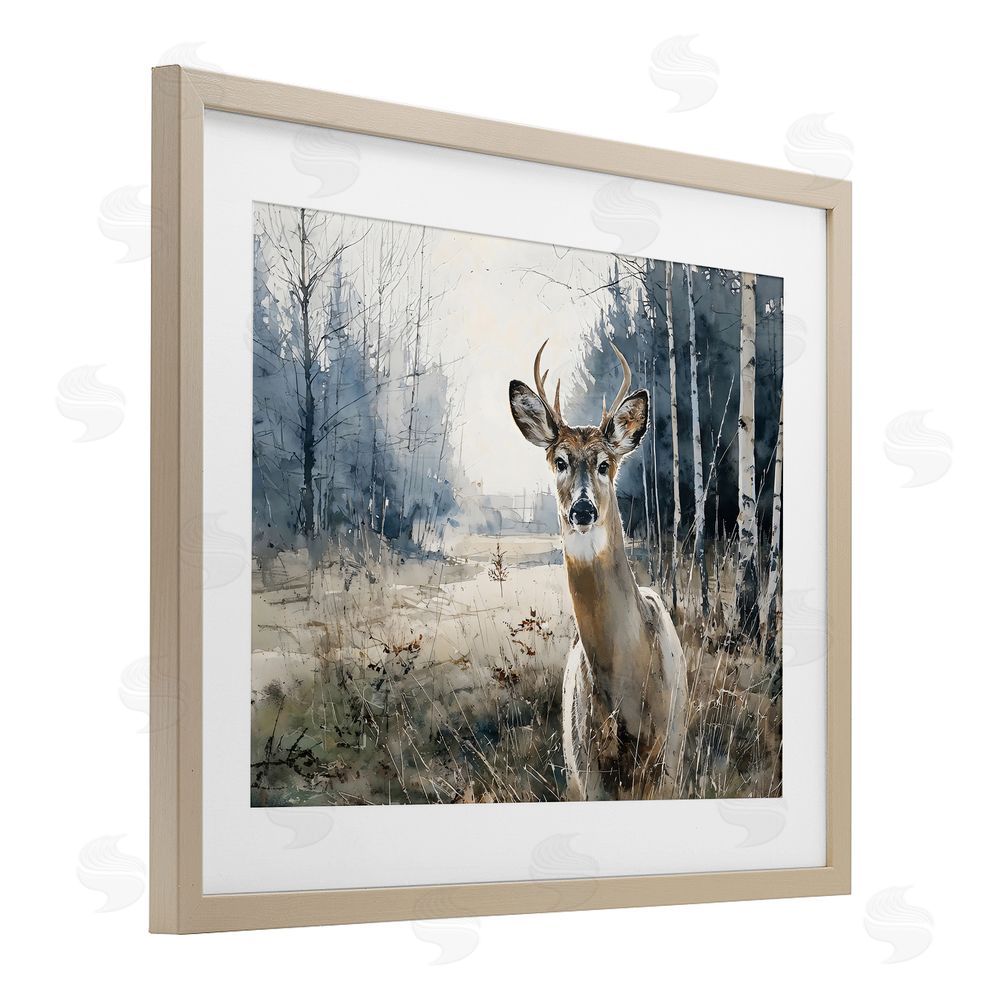 Franklyn Gregory Deer in Winter Wilderness Brown Framed Print Under Glass Wall Art