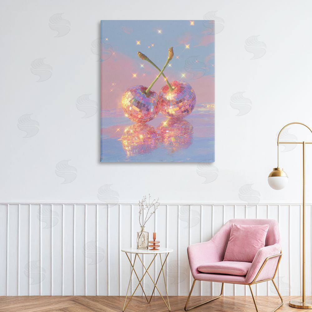 Ziwei Li Disco Cherry Reflection Stretched Canvas Wall Art Print in Room