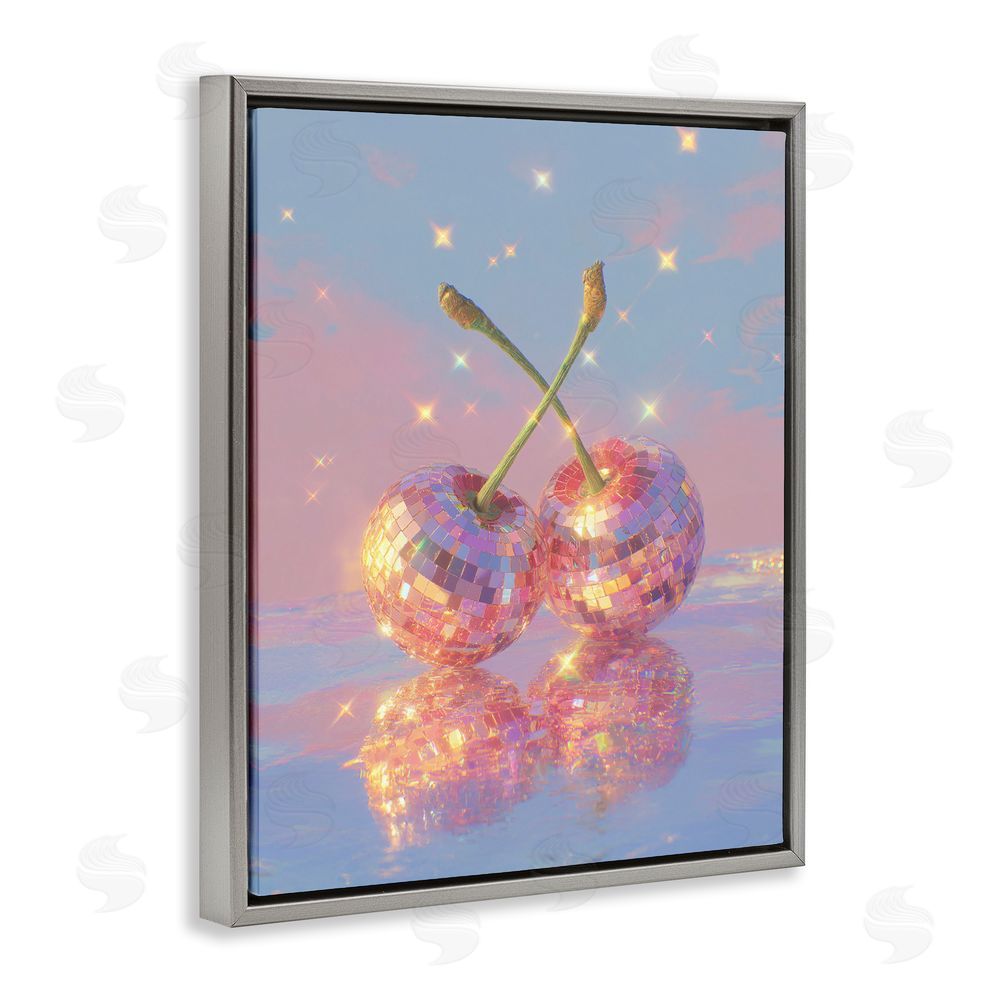 Ziwei Li Disco Cherry Reflection Gray Floating Frame Canvas Wall Art Print
