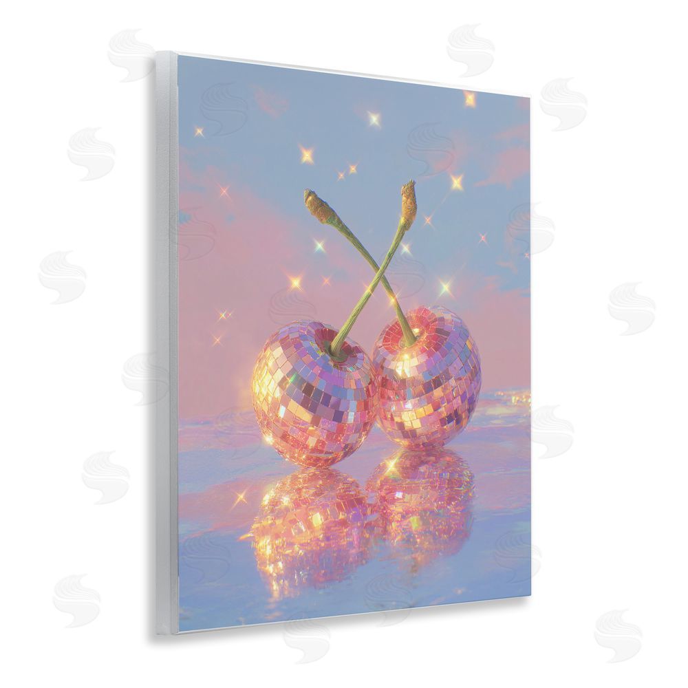 Ziwei Li Disco Cherry Reflection Wooden Wall Plaque Art Print