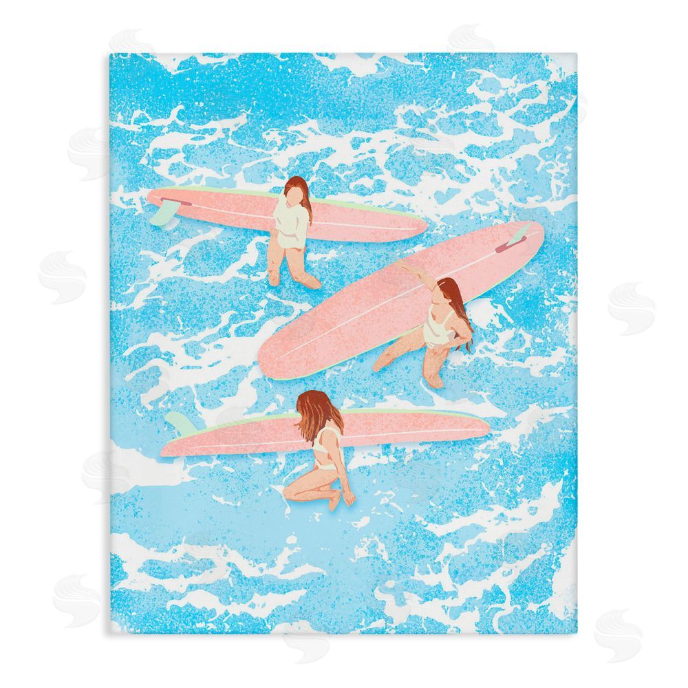 Ziwei Li Surfing Girls Trio Stretched Canvas Wall Art Print
