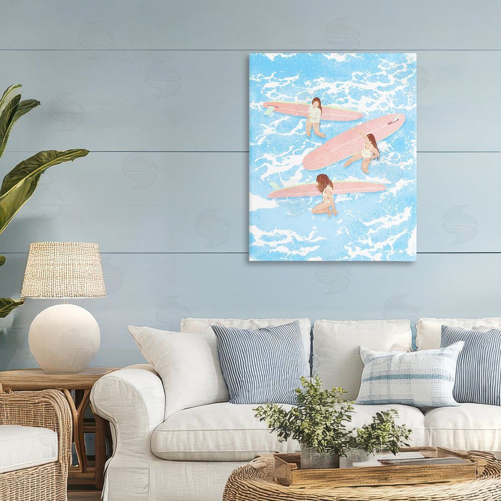 Ziwei Li Surfing Girls Trio Stretched Canvas Wall Art Print in Room