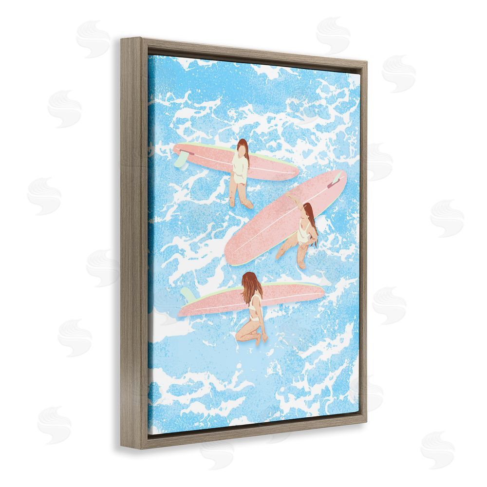 Ziwei Li Surfing Girls Trio Brown Floating Frame Canvas Wall Art Print
